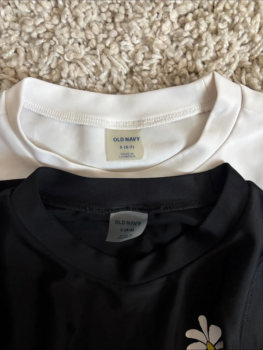 Old Navy Black Daisy Rashguard & White 'Love the Sun' Rash Tee